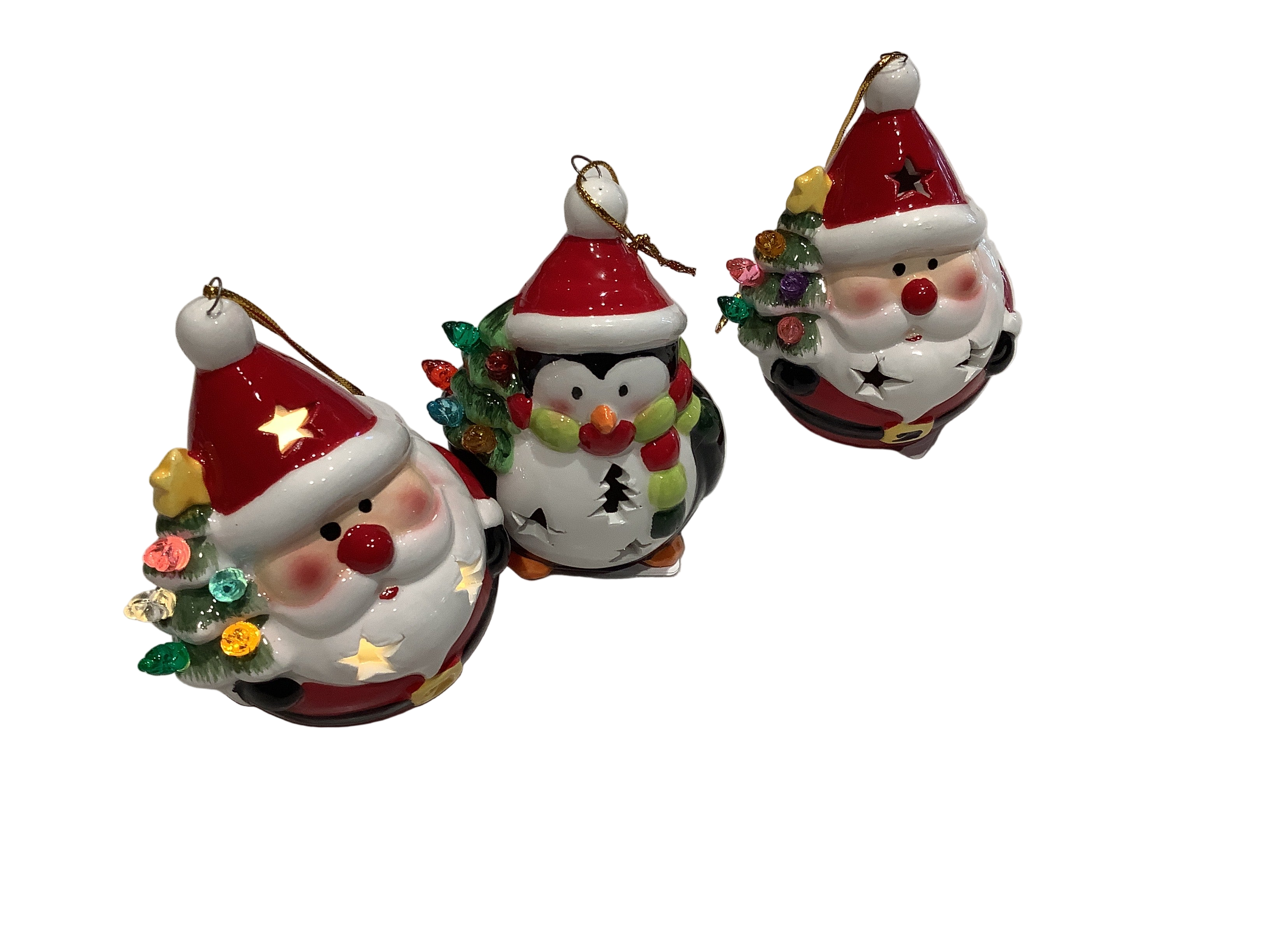 4 inch LED Small Santa and Penguin ornaments