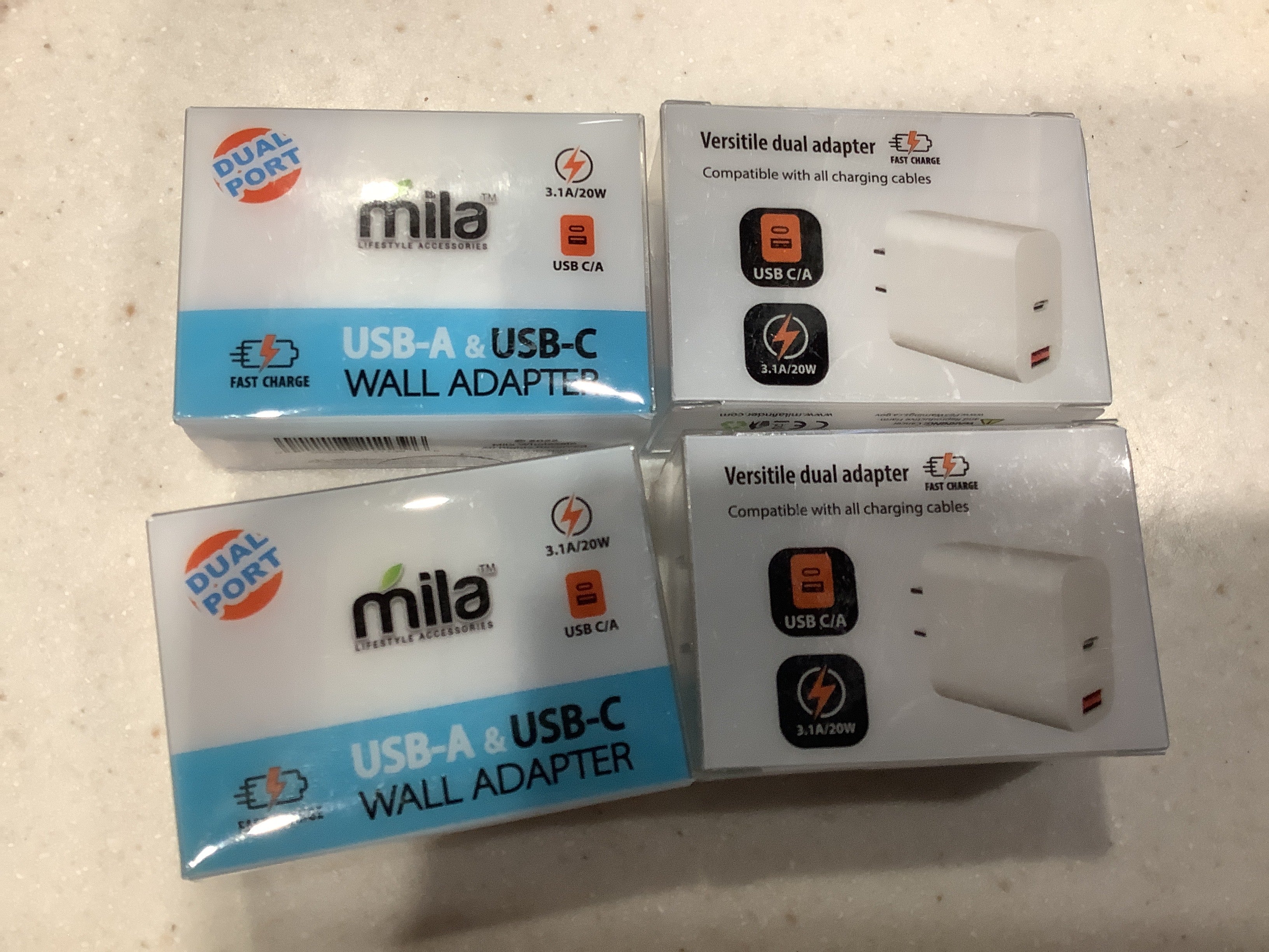 Mila USB-A & USB-C wall adapter