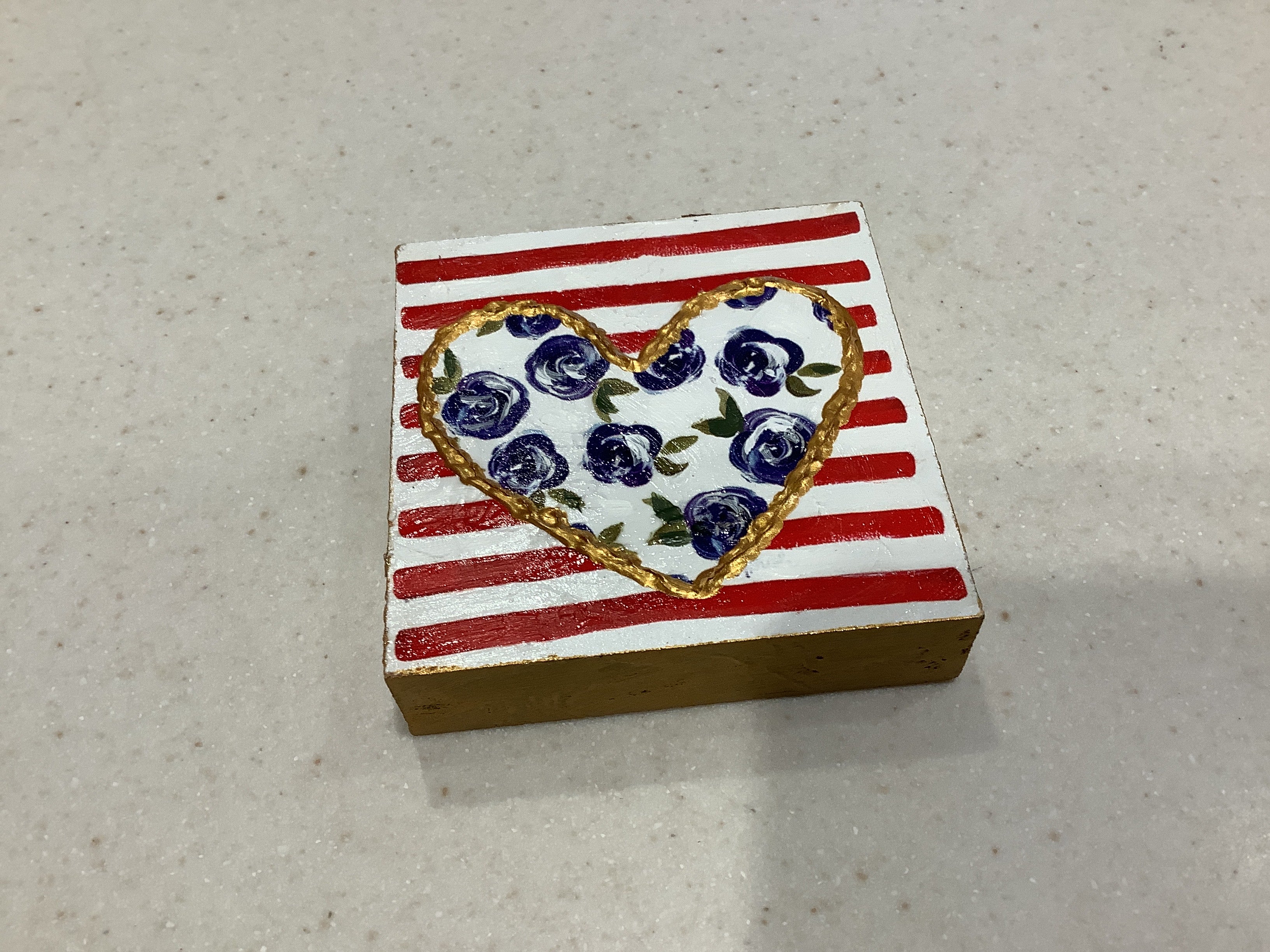 Flag Block with Heart filled with Blue Flowers