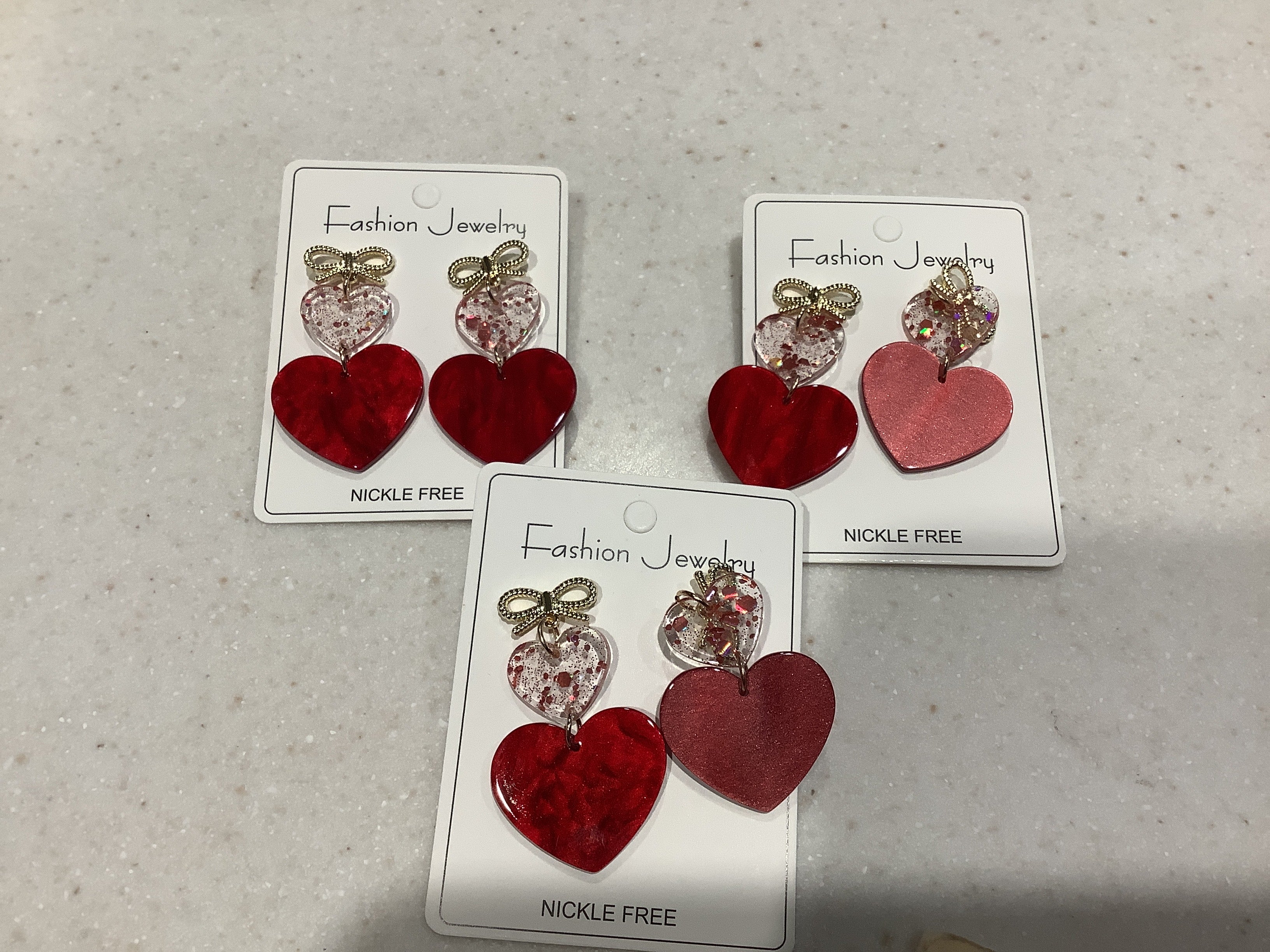 Heart Earrings with Gold Bows