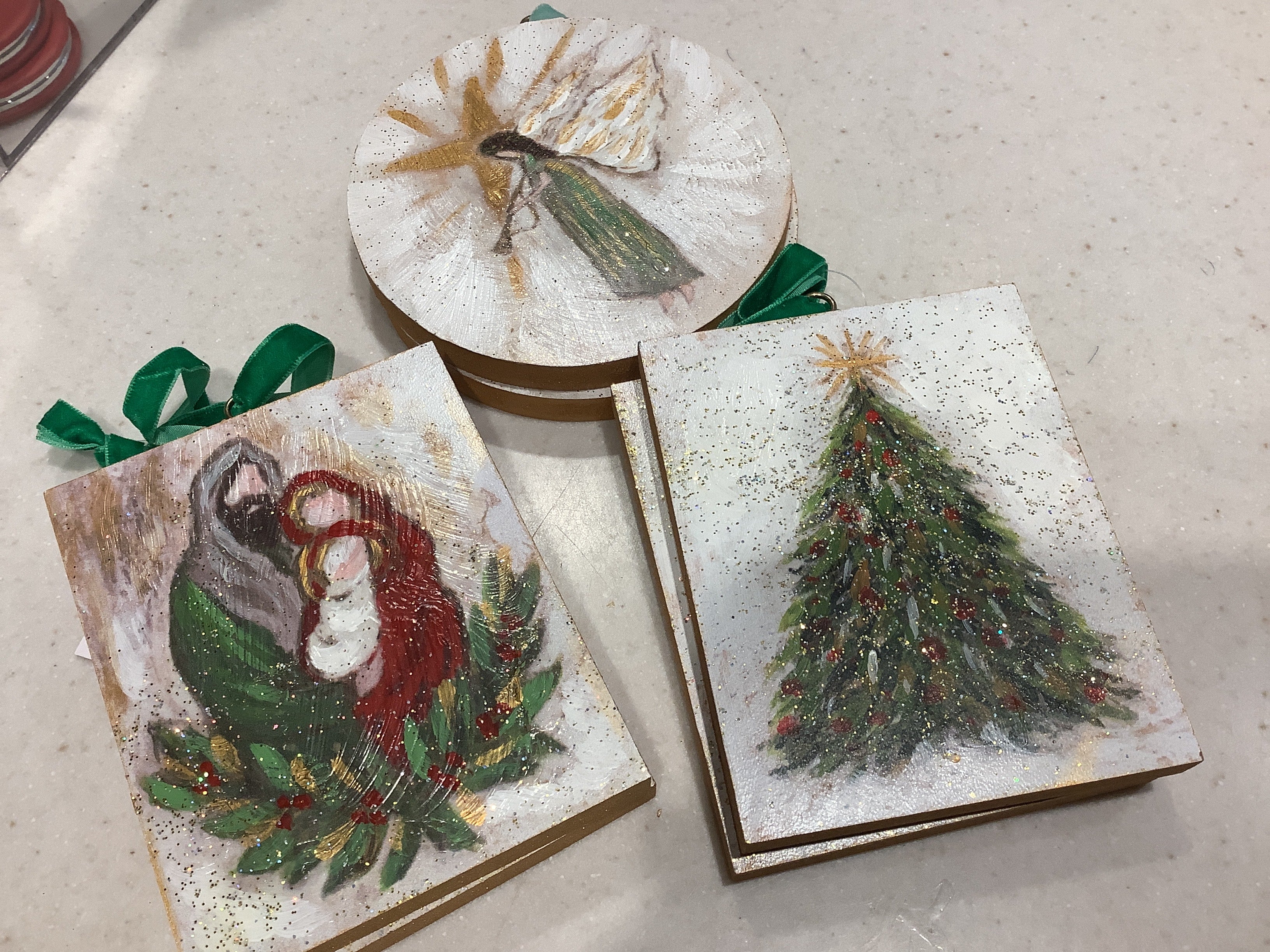 Wooden painted plaque ornaments