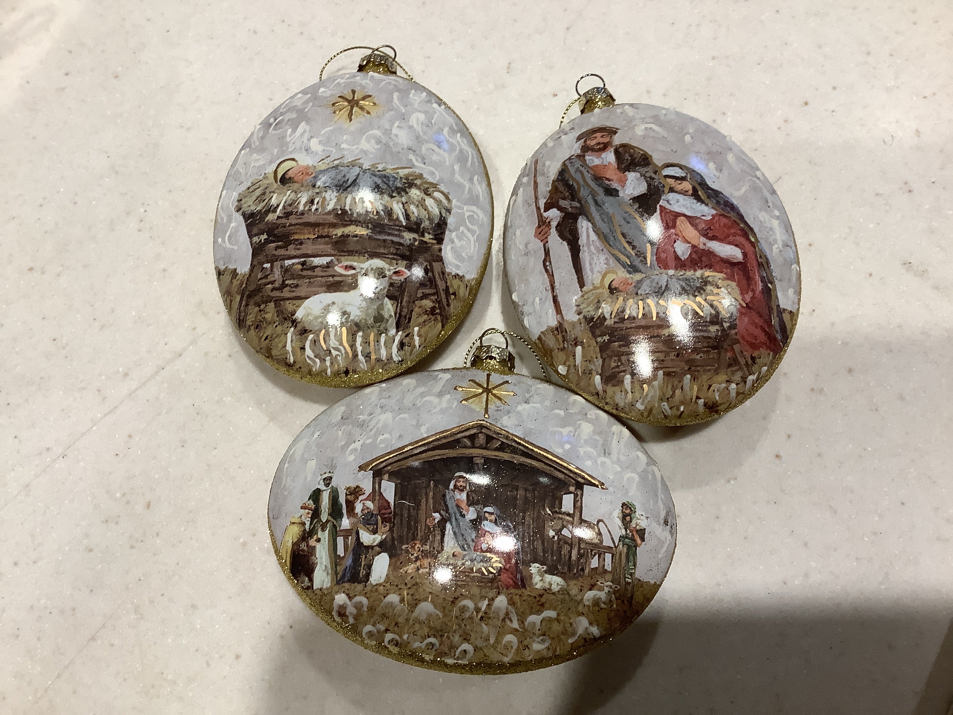 Oval Nativity Glass Ornaments