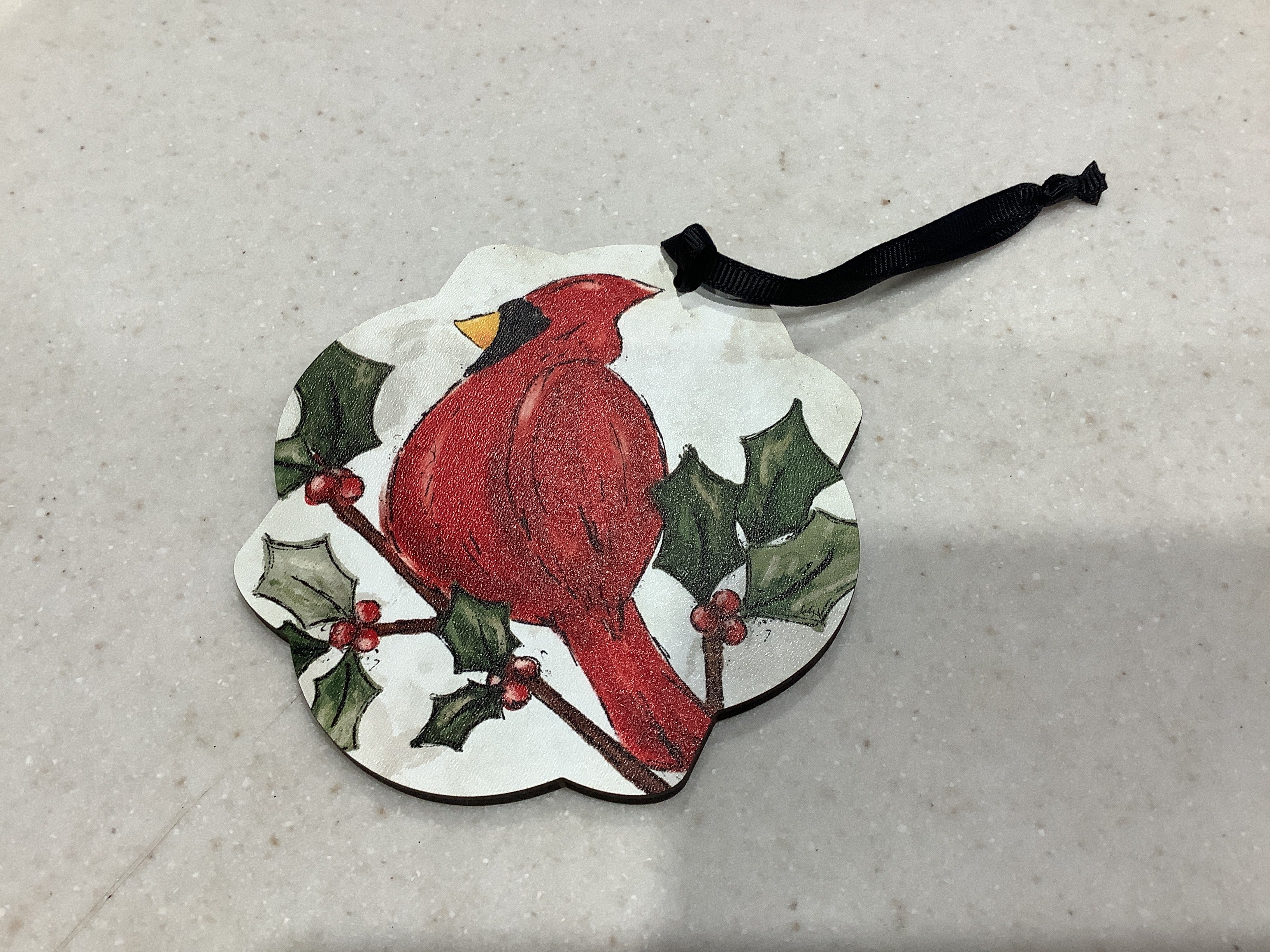 Cardinal wooden type ornament